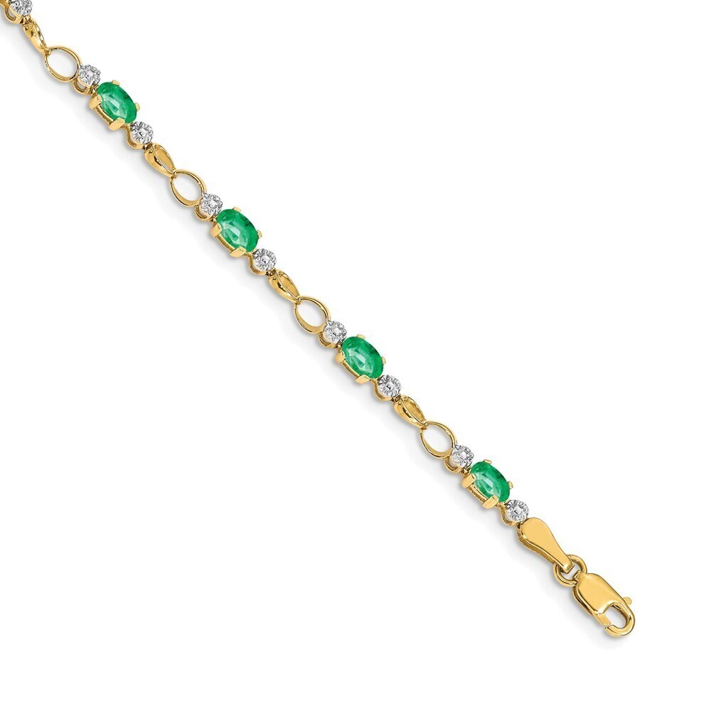 Kazi Luxury 14k Open-Link Diamond/Emerald Bracelet